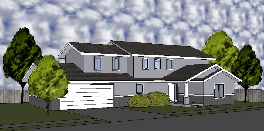 Beautiful one family house building 3d cad drawing details dwg file