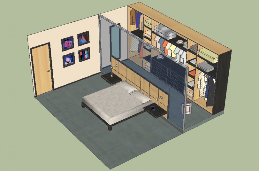 Bedroom 3d model in perspective view detail in skp Sketch Up file.