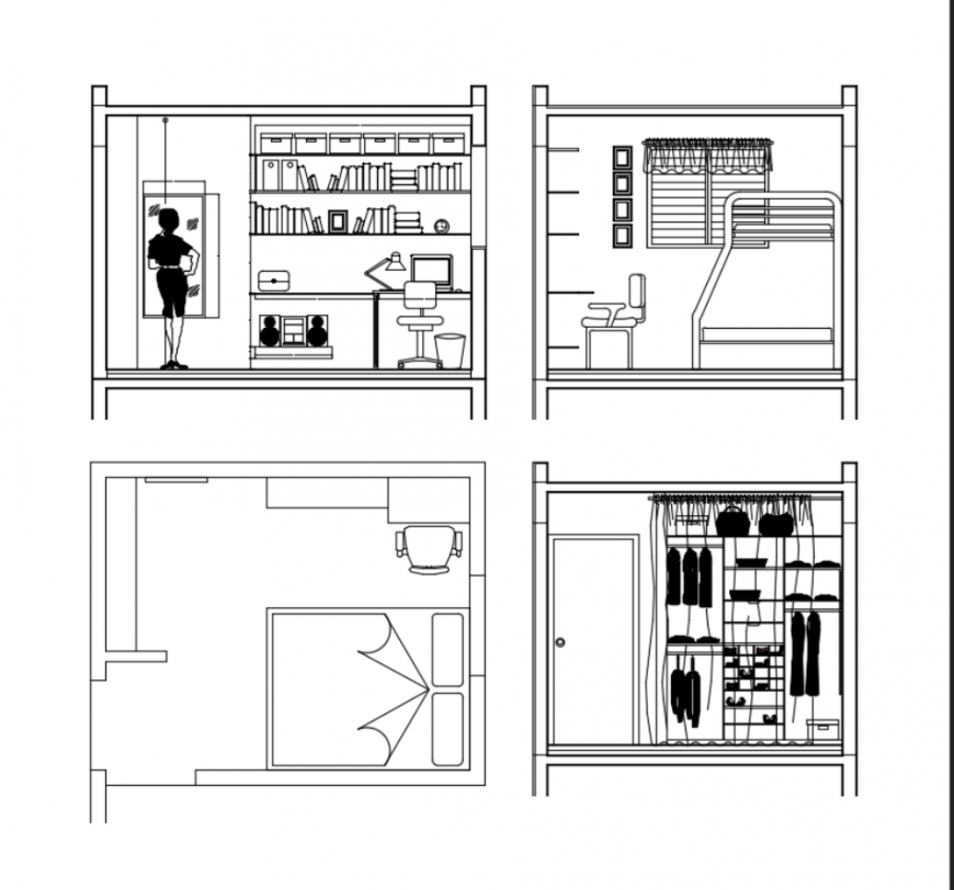 Bedroom layout plan with interior design cad drawing dwg file