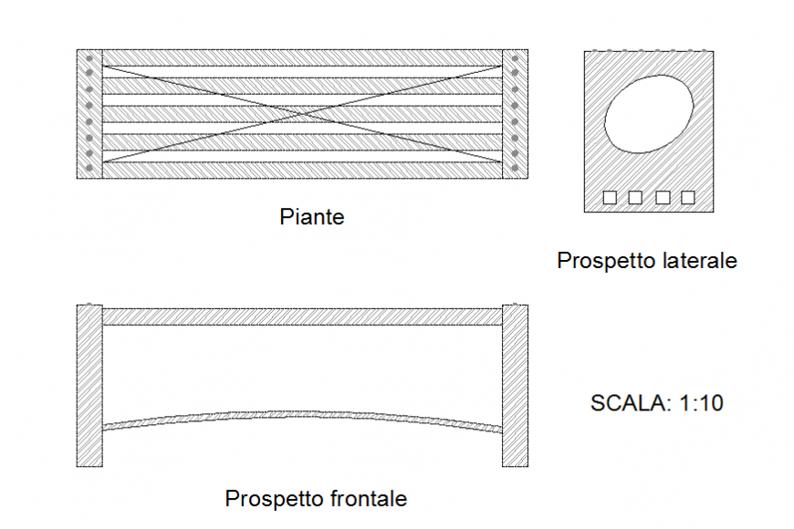 Bench elevation, section and plan details dwg file