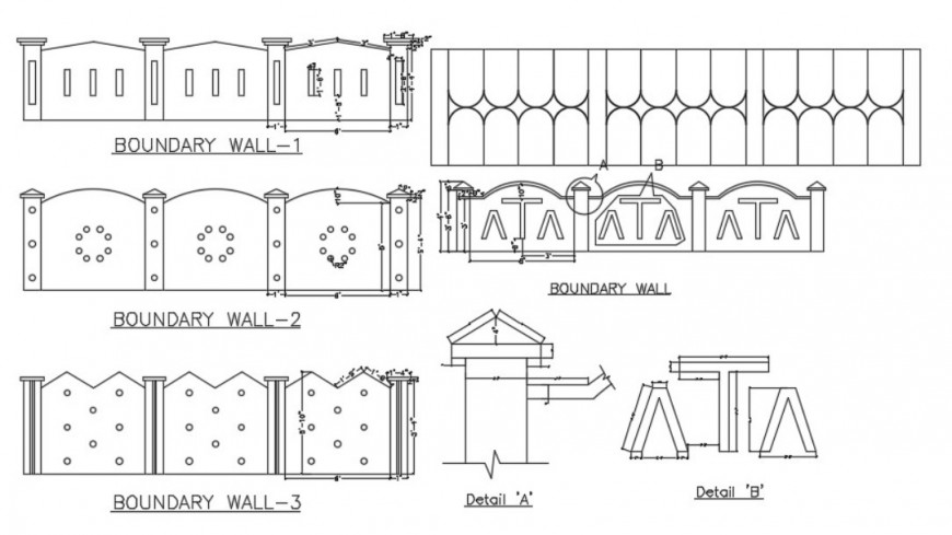 Boundary wall elevation and section plan dwg file in Autocad format