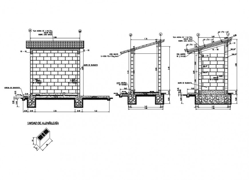 Brick masonry wall and foundation 2d view CAD construction block autocad file