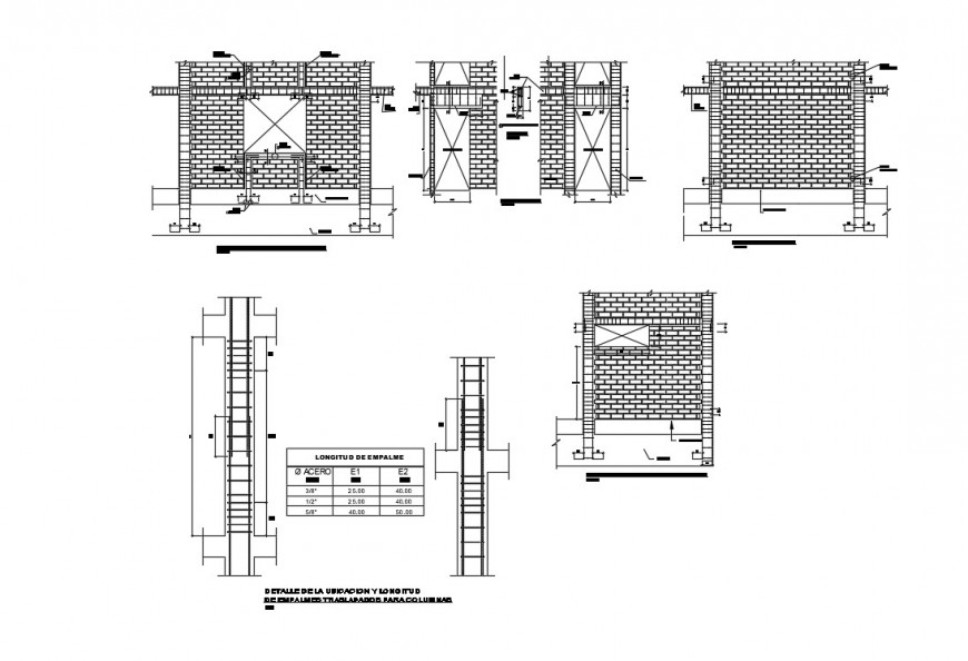 Brick wall elevation and section details with column and structure details of health center dwg file