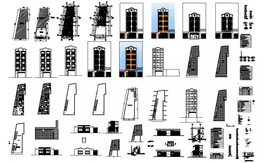 Building elevation 2d drawing details in autocad file