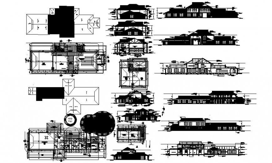 Building elevation and sectional drawing with a plan in autocad