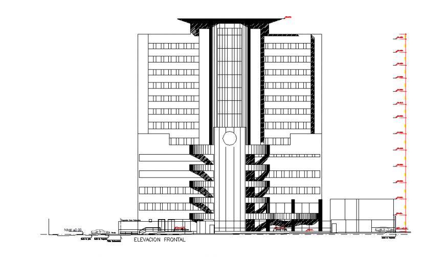Building Elevation Detail in Front Side View in Autocad file