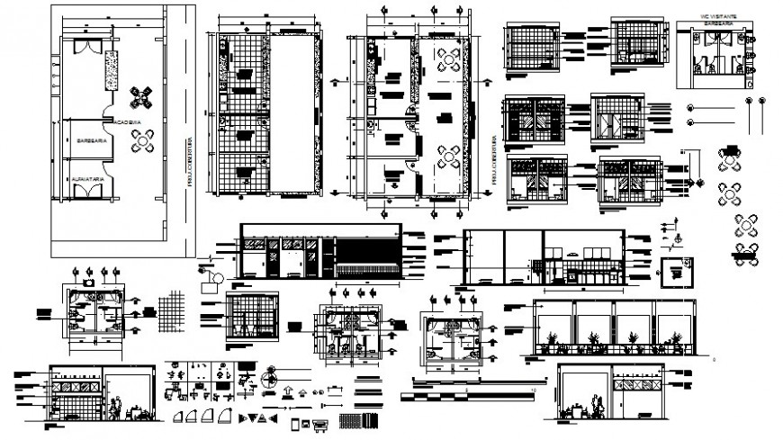 Building floor plan and sanitary bathroom blocks