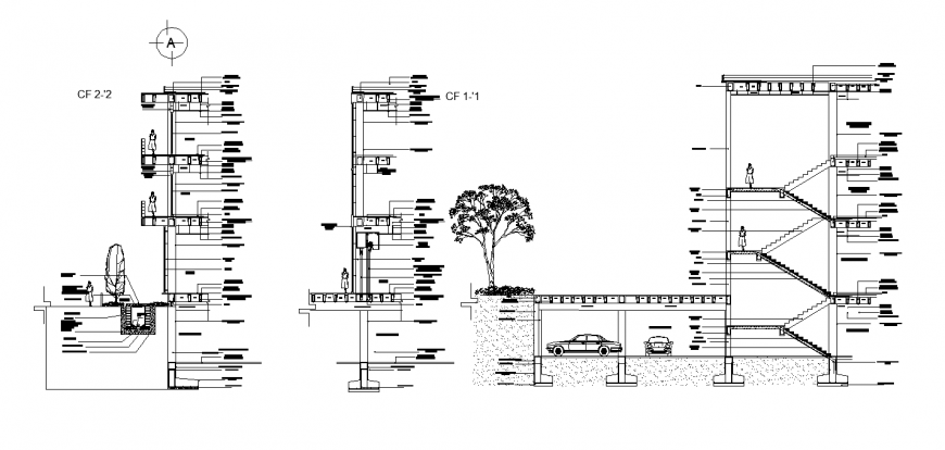 Building sectional elevation drawing in dwg AutoCAD file.
