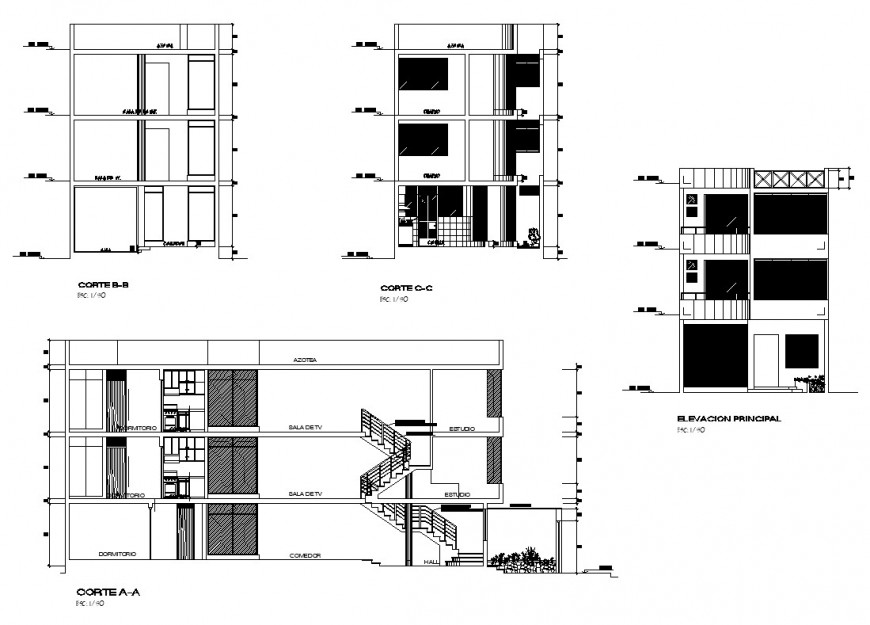 Building structure detail elevation and section layout file in dwg format