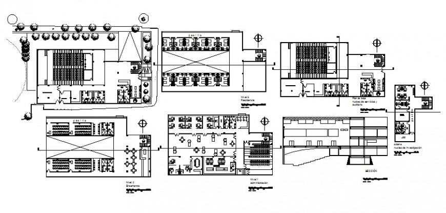 Building units work plan and section in autocad
