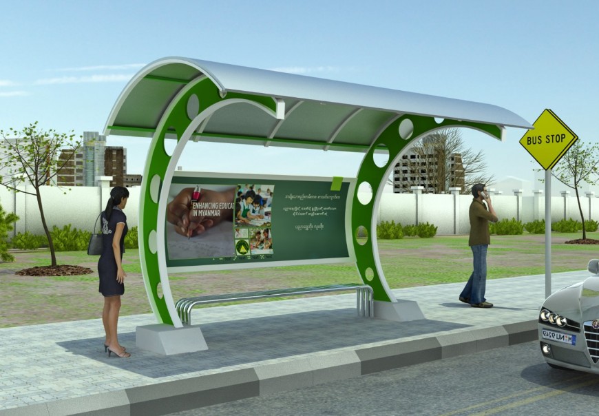 Bus stand 3 d modal detail dwg file