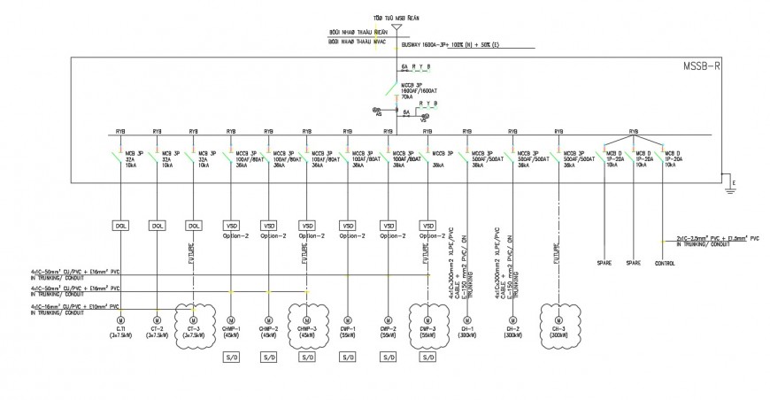 CAD plan of electrical circuits flow diagram dwg file