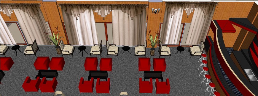 Cafe and bar 3d drawing in skp file.