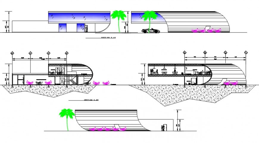 Cafeteria project elevation design cad file