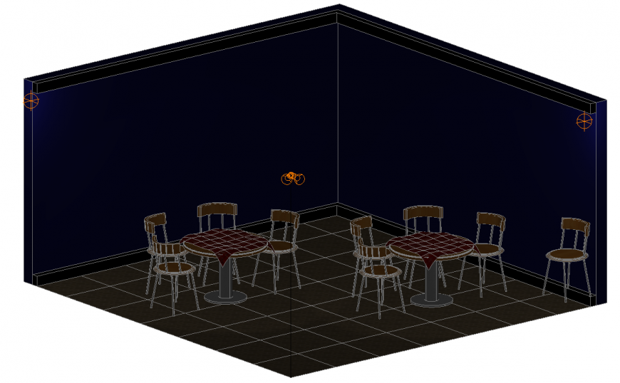 Cafeteria table and chairs 3d drawing in dwg file.