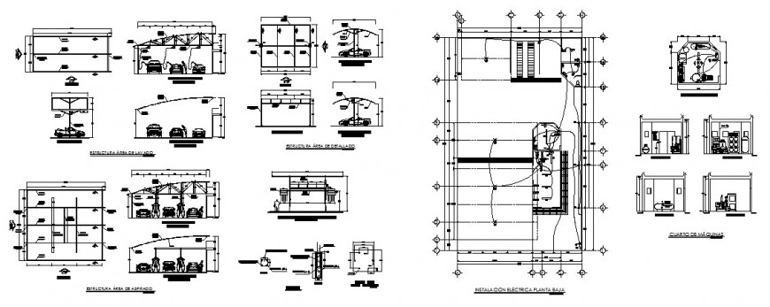 Car wash center sectional details with constructive structure cad drawing details dwg file