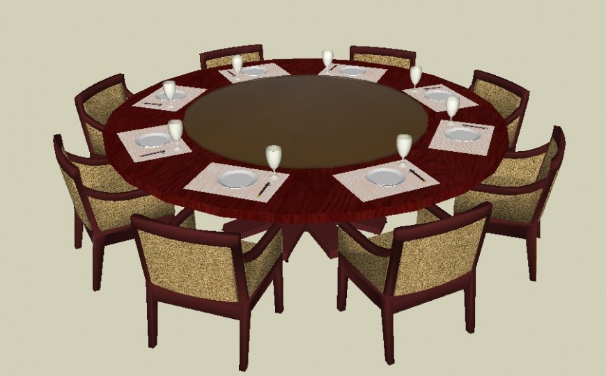 Circular shape dining table and chair detail furniture block sketch-up file