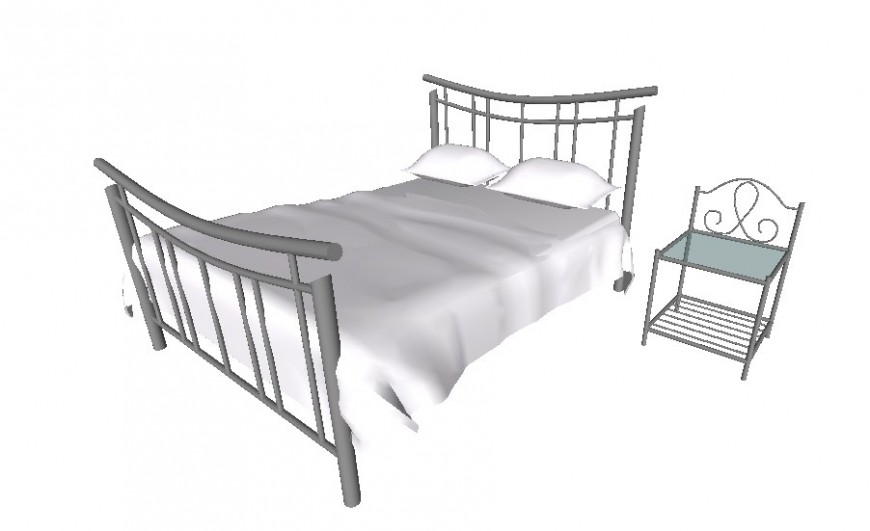Classic double bed with side table 3d model details skp file
