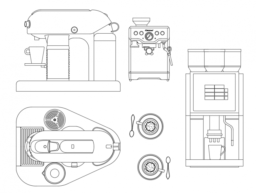 Coffee maker machine all side elevations cad block details dwg file