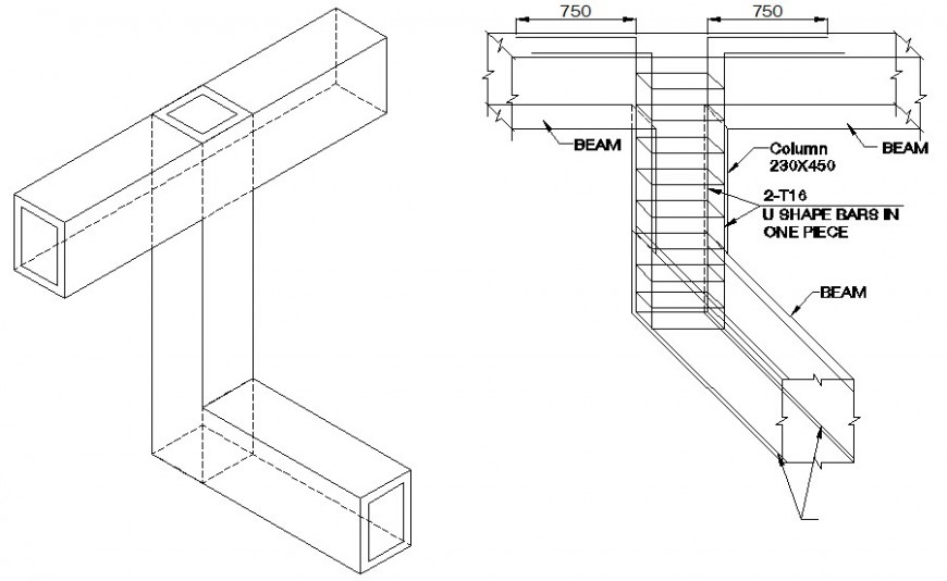 Column and beam 3d model structure drawing in autocad