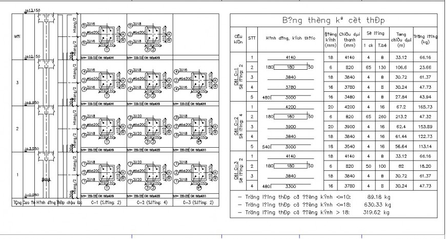 Column and reinforcement detial 2d view CAD structural block layout autocad file