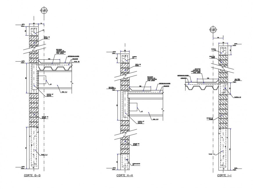 Column and roofing structure section 2d view CAD construction unit autocad file