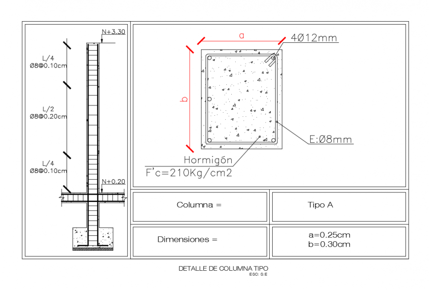 Column construction details of children garden dwg file