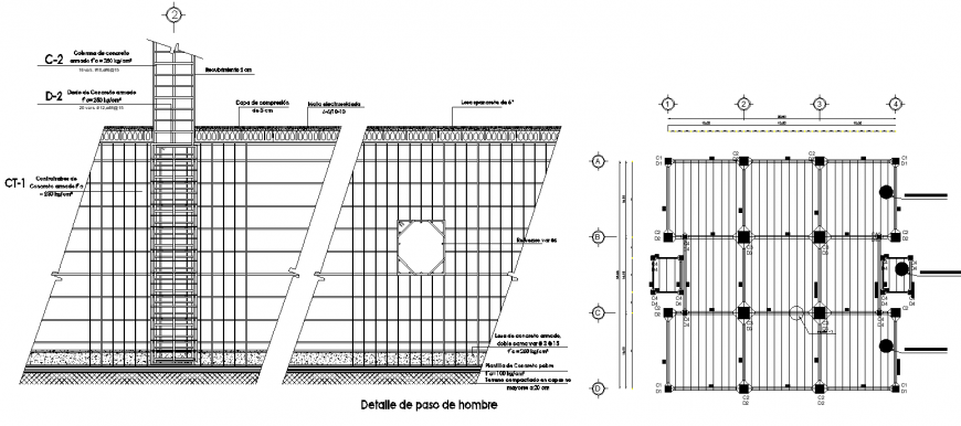 Column structure drawing with shade in dwg file.