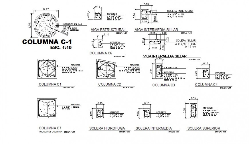 Column structure top elevation 2d view CAD construction block layout autocad file