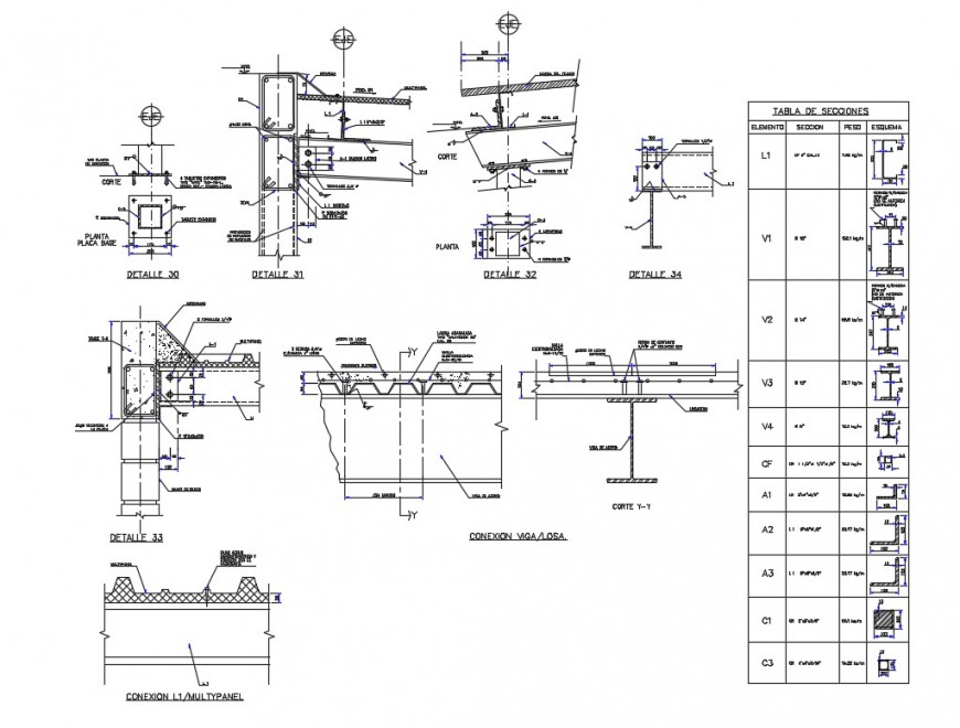 Column to beam connection RCC structure detail 2d view CAD construction block autocad file