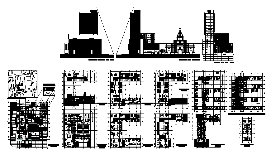 Commercial building elevation, section, floor plan, site plan and auto-cad details dwg file