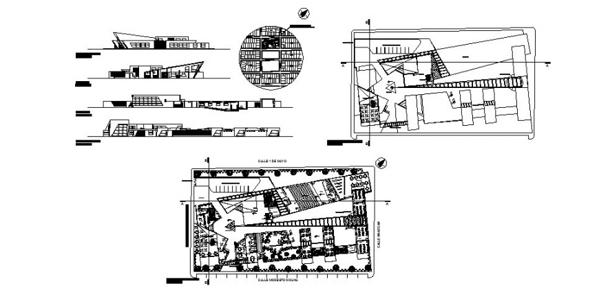 Communal center building elevation, section and floor plan cad drawing details dwg file