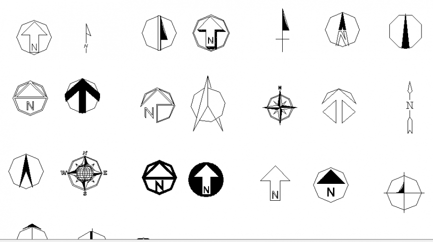 Compass miscellaneous direction block details cad drawing details dwg file