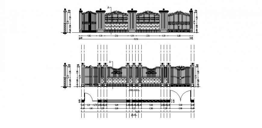Compound boundary wall detail plan and elevation 2d view CAD structural block layout Autocad file