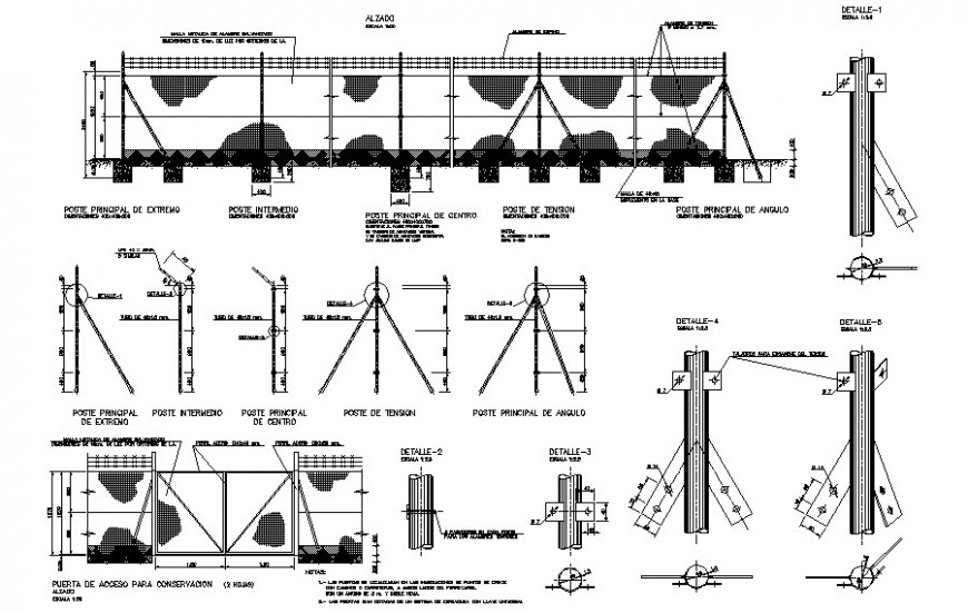 Compound wall and entry gate detail drawing in dwg format