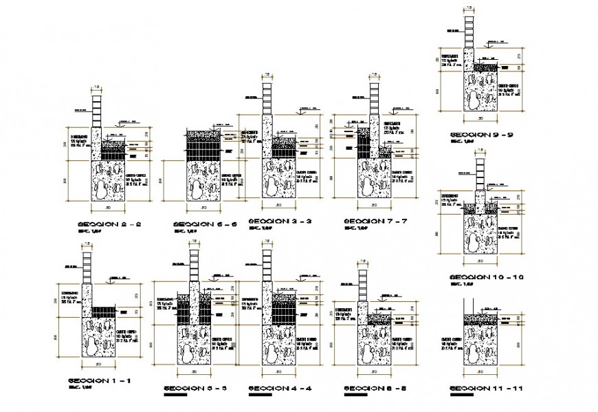 Concrete masonry structure detail 2d view CAD block layout file in autocad format
