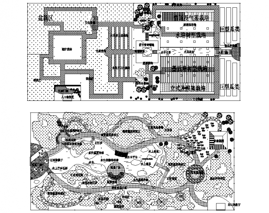Conservatory Chinese theme park design and landscaping structure details dwg file