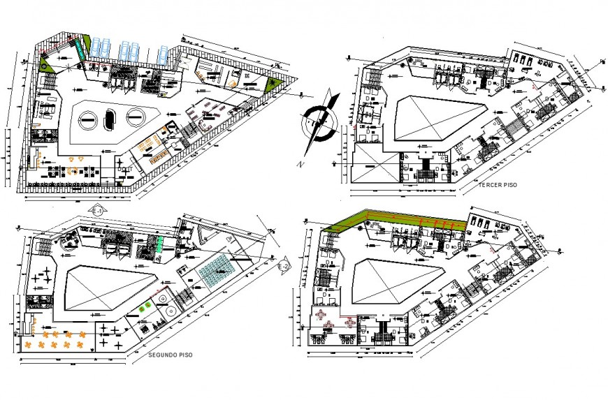 Construction floor plan of building drawing in autocad