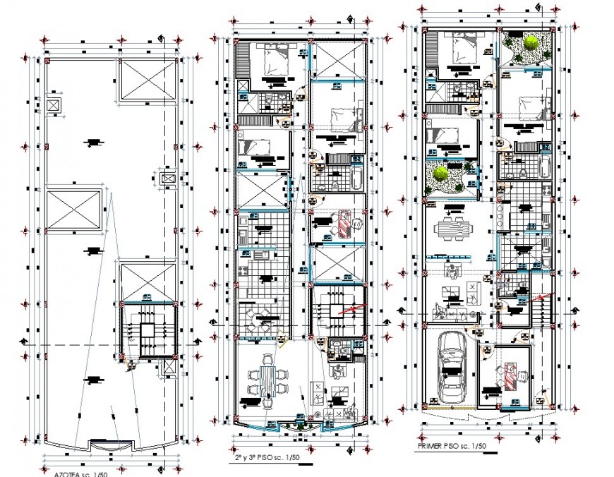 Construction layout plan of the row house plan in dwg AutoCAD file.