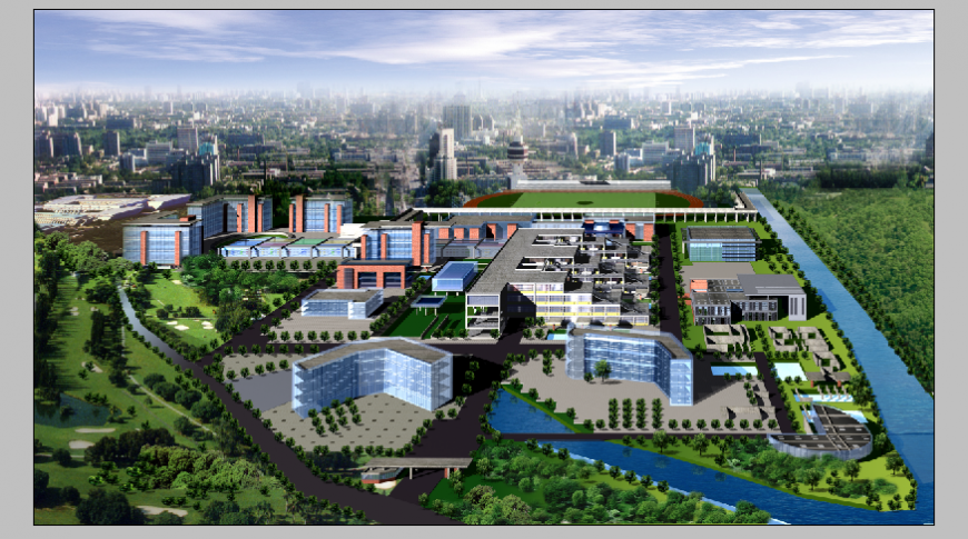 Corporate multiple buildings 3d drawing details psd file