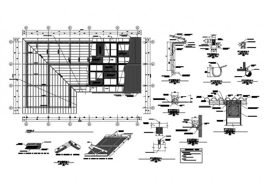 Coverage false ceiling plan and constructive structure with water resistance cad drawing details dwg file