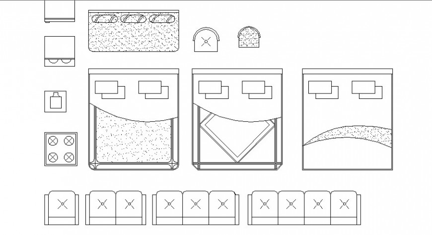 Creative double bed, sofa etc furniture blocks cad drawing details dwg file