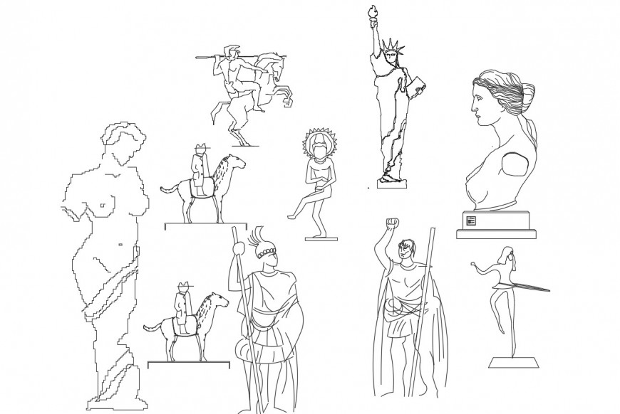 Creative man and animal sculpture elevation blocks cad drawing details dwg file