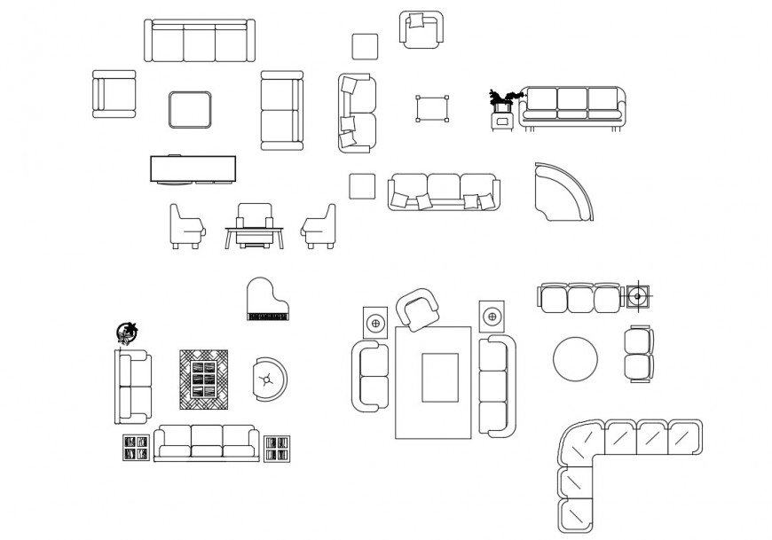 Creative miscellaneous sofa sets and drawing room furniture cad drawing details dwg file