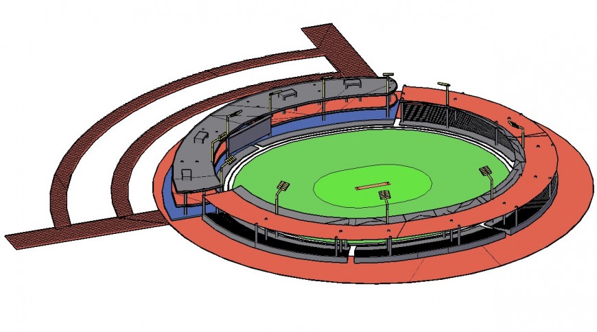 Cricket stadium detail 3d model CAD blocks layout autocad file