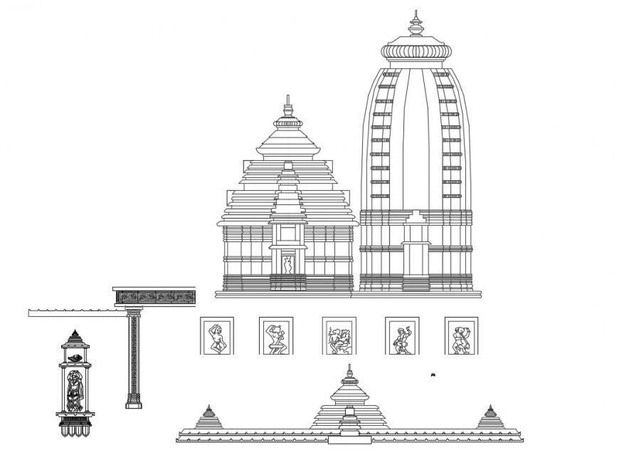 Decorative elements of historic Hindu temples Odisha India auto-cad details dwg file