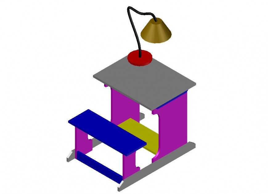 Desk with lamp 3d furniture cad drawing details dwg file