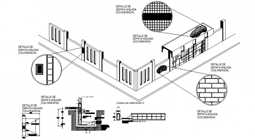 Detail 3d model of compound wall drawing in dwg software