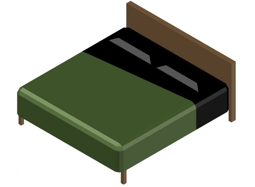 Detail 3d model of double bed layout CAD furniture block autocad file