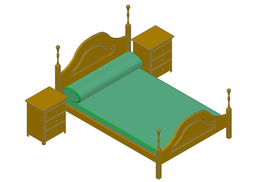 detail 3d model of double bed with table layout furniture block autocad file